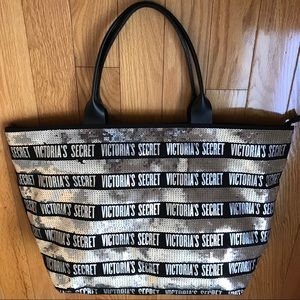 Victorias secret black & silver sequins tote bag